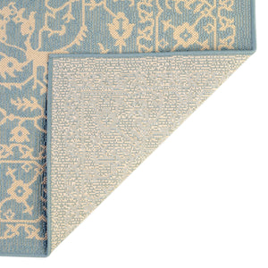 Light Blue 4' 1 x 6' 1 Outdoor Botanical Rectangle Area Rug Weather Resistant for Patio, Deck, Terrace, Balcony, Porch