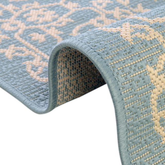 Light Blue 4' 1 x 6' 1 Outdoor Botanical Rectangle Area Rug Weather Resistant for Patio, Deck, Terrace, Balcony, Porch