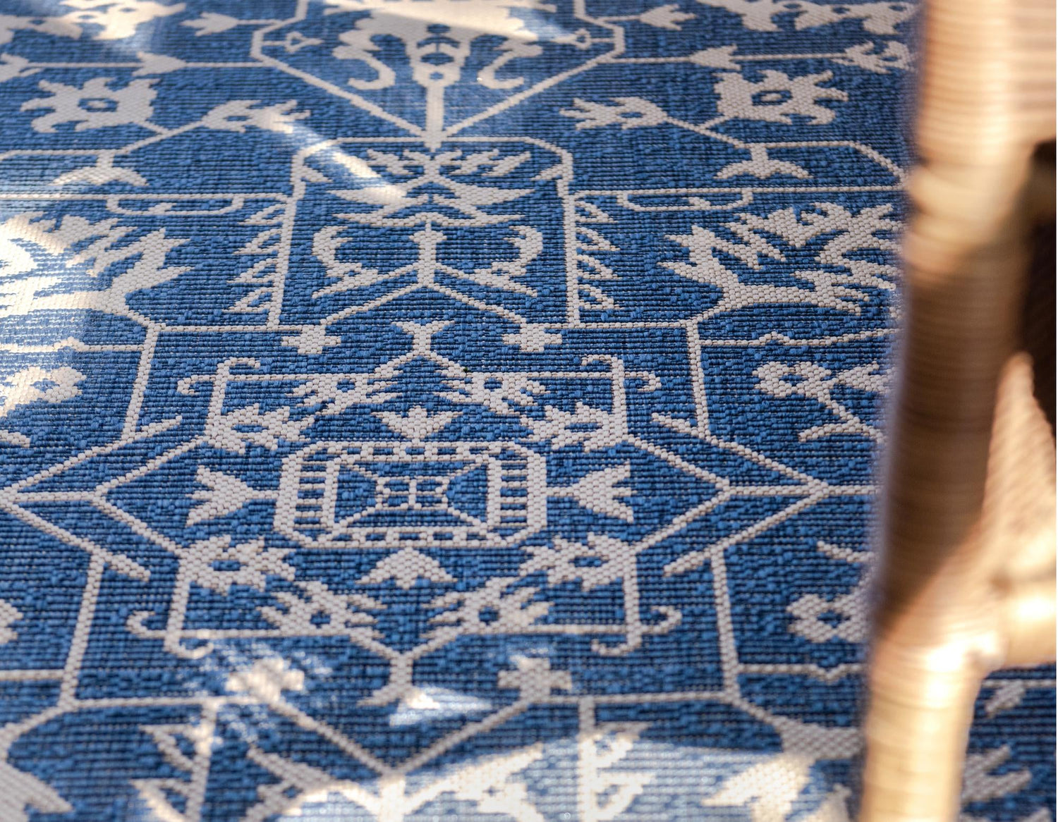 Blue 7' 1 x 10' Outdoor Botanical Rectangle Area Rug Weather Resistant for Patio, Deck, Terrace, Balcony, Porch Polypropylene Garden Floral Tropical Carpet for Sale at Rug Engine