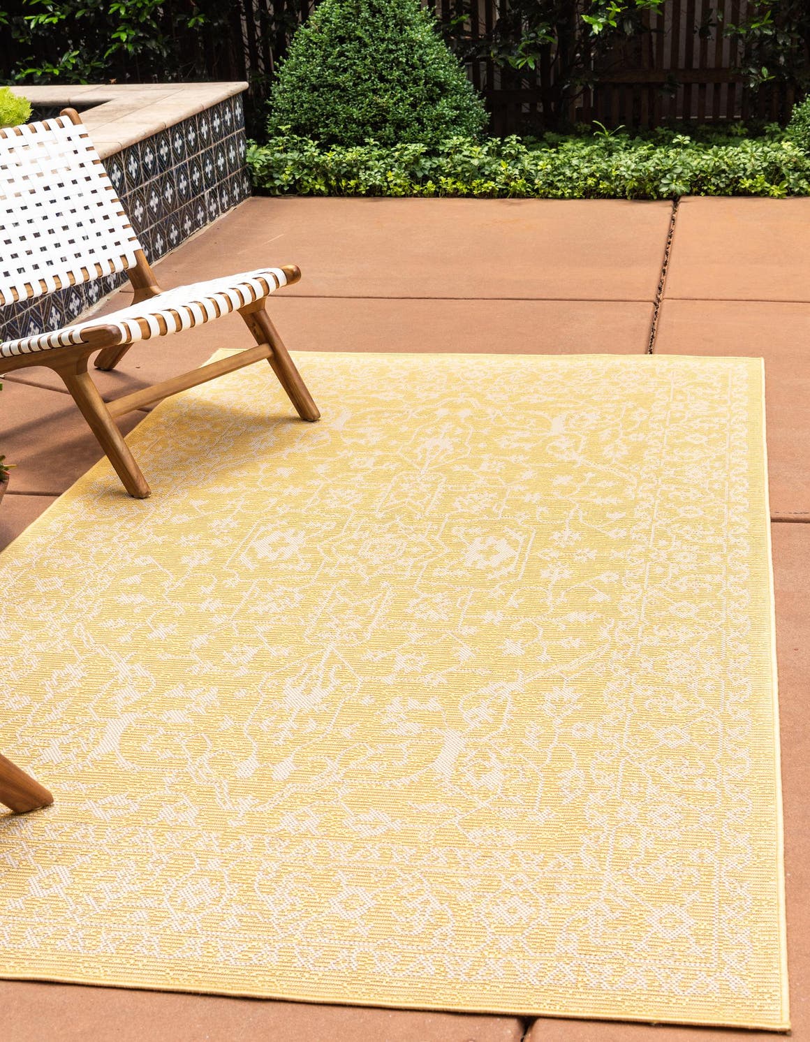 Yellow 7' x 10' Outdoor Botanical Rectangle Area Rug Weather Resistant for Patio, Deck, Terrace, Balcony, Porch Polypropylene Garden Floral Tropical Carpet for Sale at Rug Engine