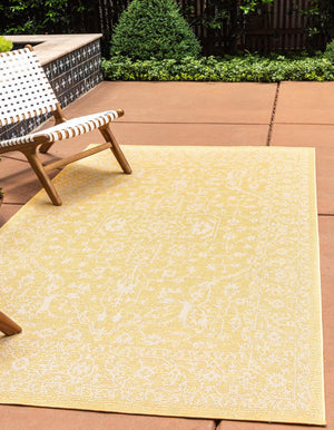 Yellow 7' x 10' Outdoor Botanical Rectangle Area Rug Weather Resistant for Patio, Deck, Terrace, Balcony, Porch Polypropylene Garden Floral Tropical Carpet for Sale at Rug Engine