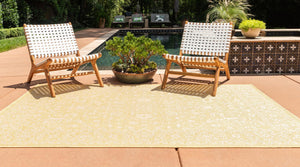 Yellow 7' x 10' Outdoor Botanical Rectangle Area Rug Weather Resistant for Patio, Deck, Terrace, Balcony, Porch Polypropylene Garden Floral Tropical Carpet for Sale at Rug Engine