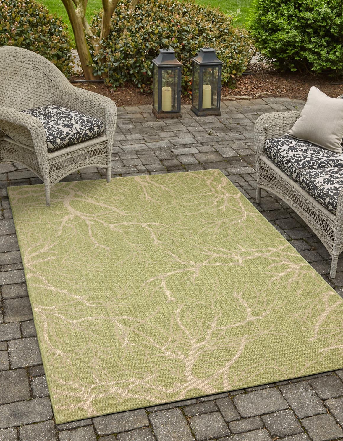 Light Green 5' 1 x 8' Outdoor Botanical Rectangle Area Rug Weather Resistant for Patio, Deck, Terrace, Balcony, Porch Polypropylene Garden Floral Tropical Carpet for Sale at Rug Engine