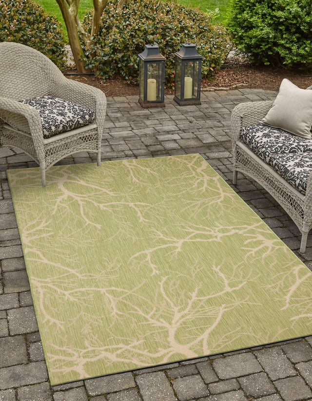 Light Green 8' x 11' 4 Outdoor Botanical Rectangle Area Rug Weather Resistant for Patio, Deck, Terrace, Balcony, Porch Polypropylene Garden Floral Tropical Carpet for Sale at Rug Engine