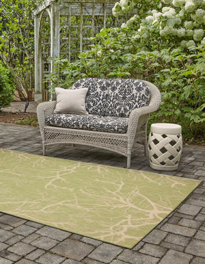 Light Green 5' 1 x 8' Outdoor Botanical Rectangle Area Rug Weather Resistant for Patio, Deck, Terrace, Balcony, Porch Polypropylene Garden Floral Tropical Carpet for Sale at Rug Engine