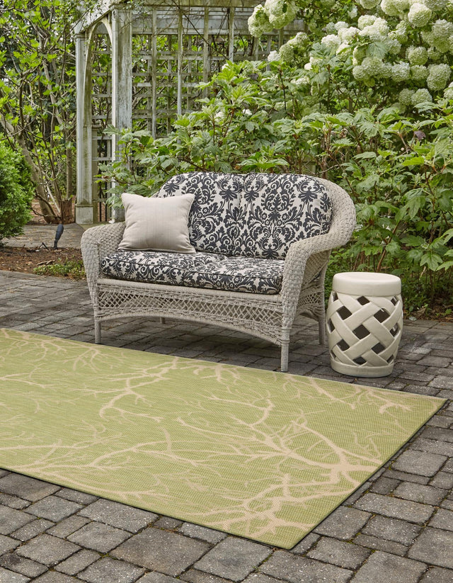 Light Green 8' x 11' 4 Outdoor Botanical Rectangle Area Rug Weather Resistant for Patio, Deck, Terrace, Balcony, Porch Polypropylene Garden Floral Tropical Carpet for Sale at Rug Engine