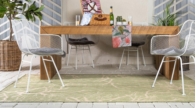 Light Green 5' 1 x 8' Outdoor Botanical Rectangle Area Rug Weather Resistant for Patio, Deck, Terrace, Balcony, Porch Polypropylene Garden Floral Tropical Carpet for Sale at Rug Engine