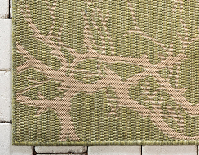 Light Green 5' 1 x 8' Outdoor Botanical Rectangle Area Rug Weather Resistant for Patio, Deck, Terrace, Balcony, Porch Polypropylene Garden Floral Tropical Carpet for Sale at Rug Engine