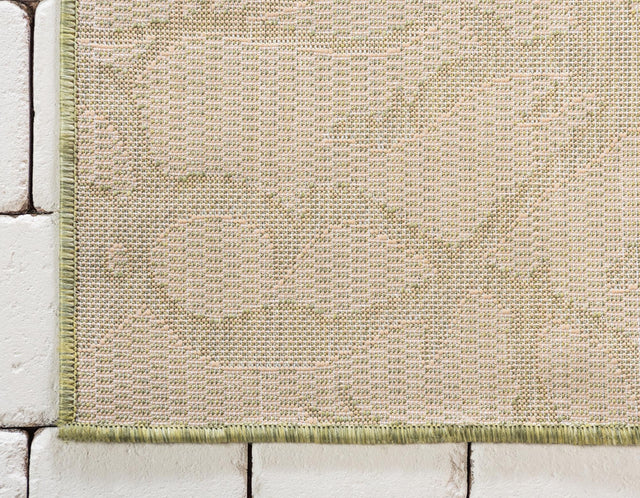 Light Green 5' 1 x 8' Outdoor Botanical Rectangle Area Rug Weather Resistant for Patio, Deck, Terrace, Balcony, Porch Polypropylene Garden Floral Tropical Carpet for Sale at Rug Engine