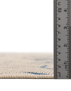 Beige and Blue 9' x 12' 2 Outdoor Botanical Rectangle Rug