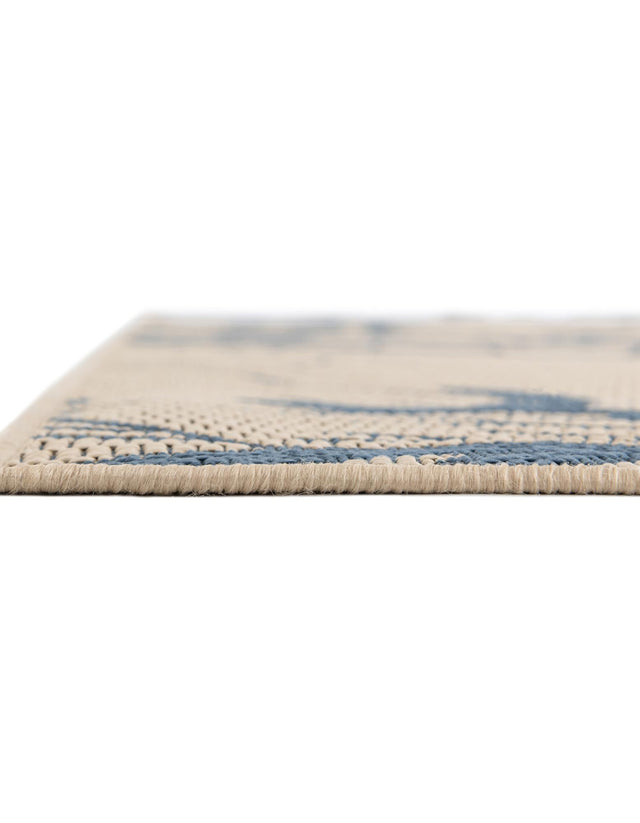 Beige and Blue 9' x 12' 2 Outdoor Botanical Rectangle Rug