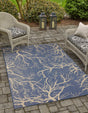 Blue 9' x 12' Outdoor Botanical Rectangle Rug