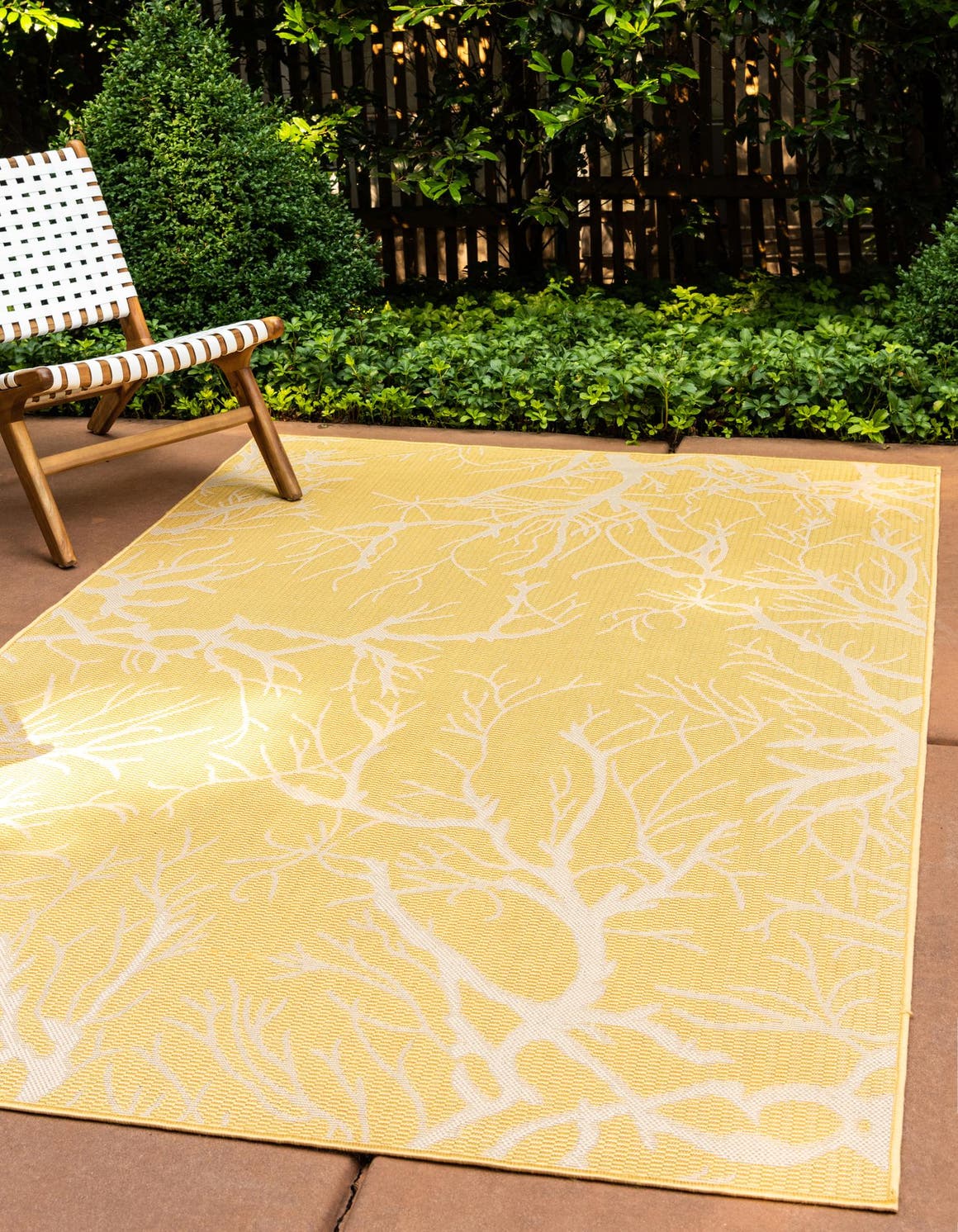 Yellow 2' x 3' Outdoor Botanical Rectangle Area Rug Weather Resistant for Patio, Deck, Terrace, Balcony, Porch Polypropylene Garden Floral Tropical Carpet for Sale at Rug Engine