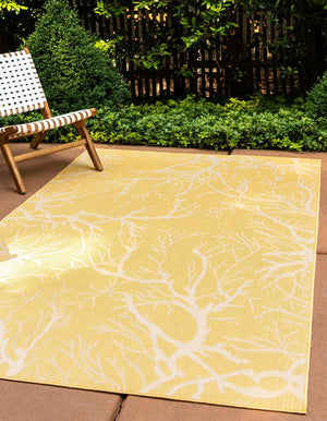 Yellow 2' x 3' Outdoor Botanical Rectangle Area Rug Weather Resistant for Patio, Deck, Terrace, Balcony, Porch Polypropylene Garden Floral Tropical Carpet for Sale at Rug Engine