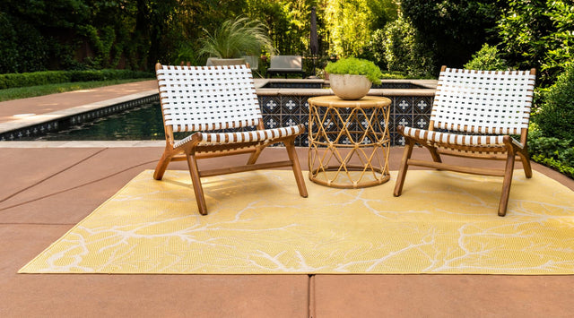 Yellow 2' x 3' Outdoor Botanical Rectangle Area Rug Weather Resistant for Patio, Deck, Terrace, Balcony, Porch Polypropylene Garden Floral Tropical Carpet for Sale at Rug Engine