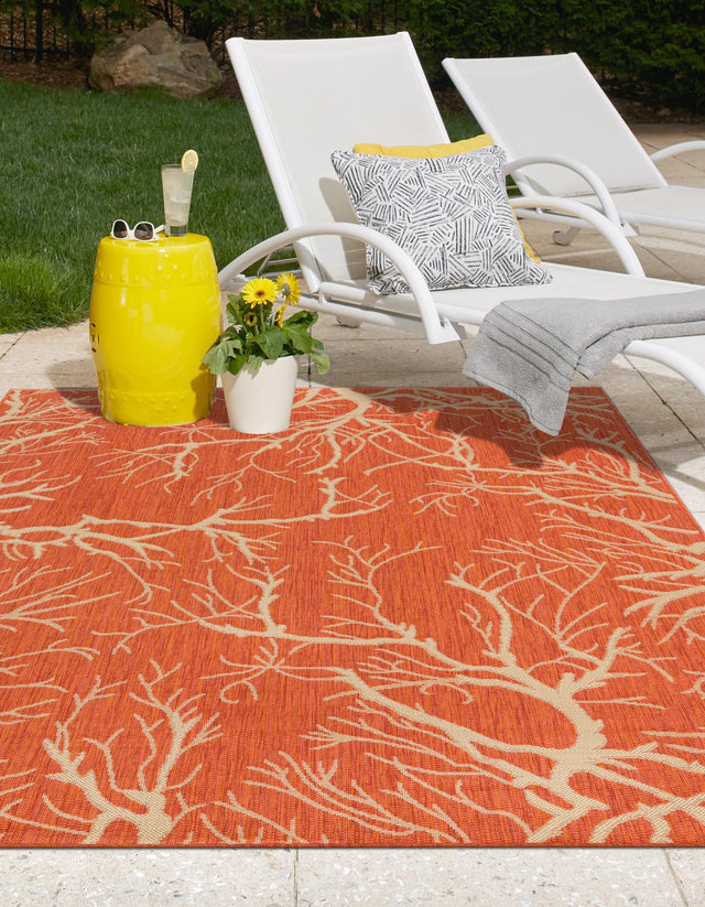 Terracotta 2' x 3' 1 Outdoor Botanical Rectangle Area Rug Weather Resistant for Patio, Deck, Terrace, Balcony, Porch Polypropylene Garden Floral Tropical Carpet for Sale at Rug Engine