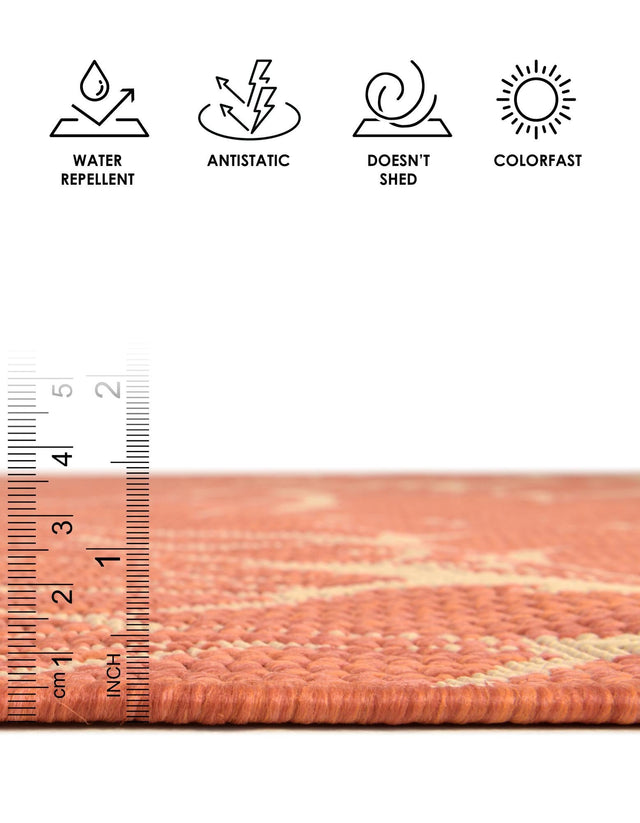 Terracotta 7' 1 x 10' Outdoor Botanical Rectangle Area Rug Weather Resistant for Patio, Deck, Terrace, Balcony, Porch