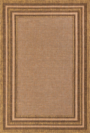 Light Brown 6' x 9' Outdoor Border Rectangle Rug