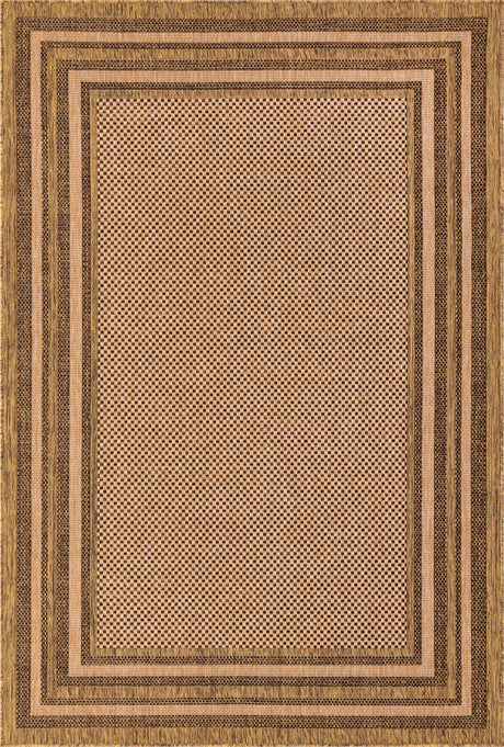 Light Brown 6' x 9' Outdoor Border Rectangle Rug
