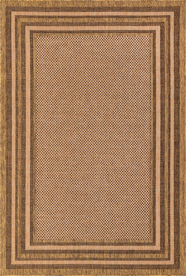 Light Brown 6' x 9' Outdoor Border Rectangle Rug