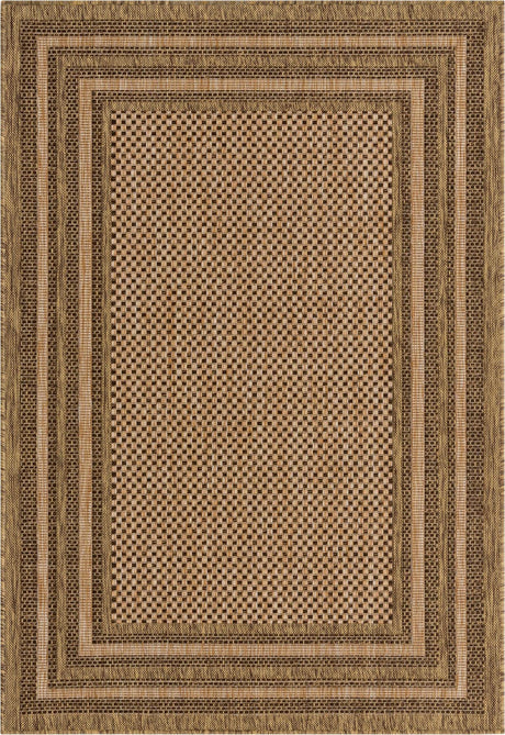 Light Brown 4' 1 x 6' 1 Outdoor Border Rectangle Rug