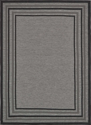 Gray 8' x 11' 4 Outdoor Border Rectangle Area Rug Weather Resistant for Patio, Deck, Terrace, Balcony, Porch