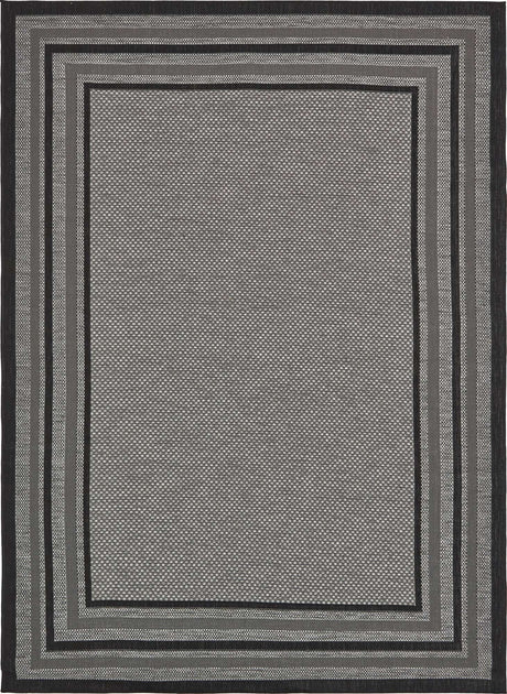 Gray 8' x 11' 4 Outdoor Border Rectangle Area Rug Weather Resistant for Patio, Deck, Terrace, Balcony, Porch