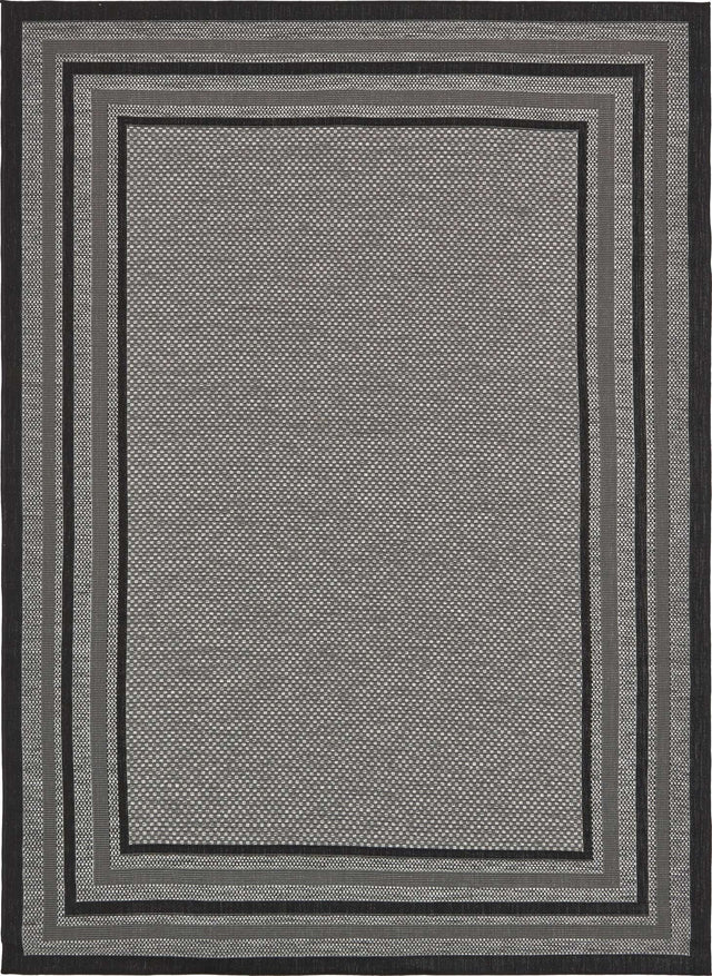 Gray 8' x 11' 4 Outdoor Border Rectangle Area Rug Weather Resistant for Patio, Deck, Terrace, Balcony, Porch
