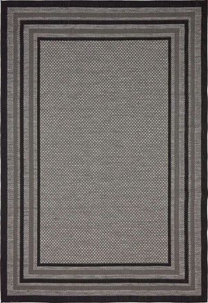 Gray 6' 1 x 9' Outdoor Border Rectangle Area Rug Weather Resistant for Patio, Deck, Terrace, Balcony, Porch