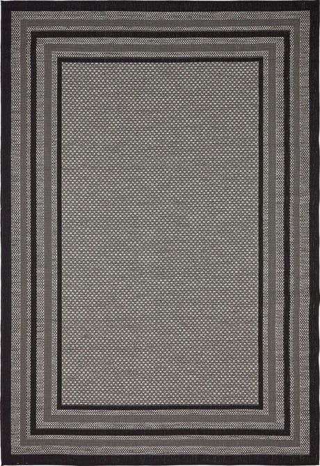 Gray 6' 1 x 9' Outdoor Border Rectangle Rug