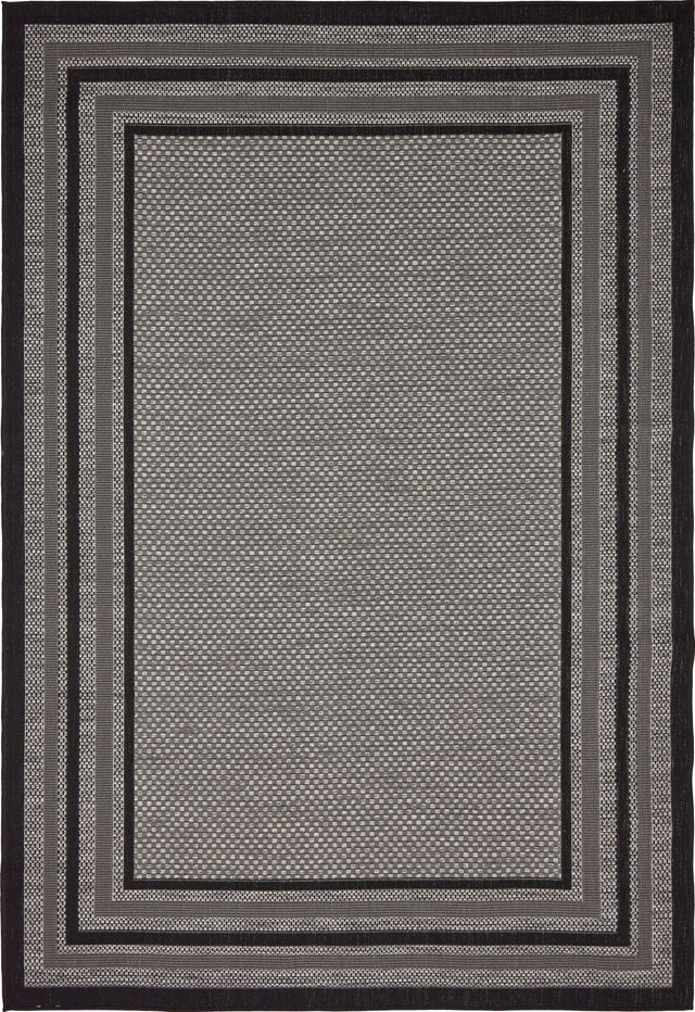 Gray 6' 1 x 9' Outdoor Border Rectangle Area Rug Weather Resistant for Patio, Deck, Terrace, Balcony, Porch