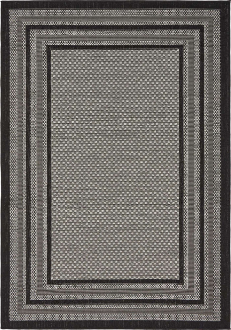 Gray 4' x 6' Outdoor Border Rectangle Area Rug Weather Resistant for Patio, Deck, Terrace, Balcony, Porch