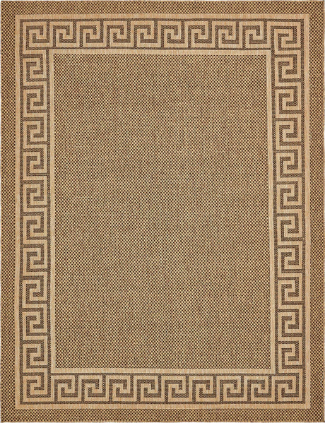 Brown 9' x 12' 2 Outdoor Border Rectangle Rug
