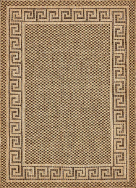Brown 8' x 11' 4 Outdoor Border Rectangle Area Rug Weather Resistant for Patio, Deck, Terrace, Balcony, Porch