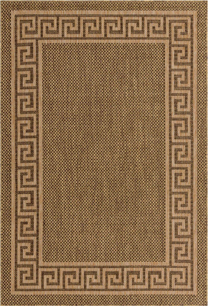 Brown 6' 1 x 9' Outdoor Border Rectangle Area Rug Weather Resistant for Patio, Deck, Terrace, Balcony, Porch
