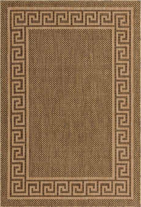 Brown 6' 1 x 9' Outdoor Border Rectangle Area Rug Weather Resistant for Patio, Deck, Terrace, Balcony, Porch