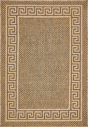 Brown 4' 1 x 6' 1 Outdoor Border Rectangle Area Rug Weather Resistant for Patio, Deck, Terrace, Balcony, Porch 100% Polypropylene Classic Bordered Carpet for Sale at Rug Engine