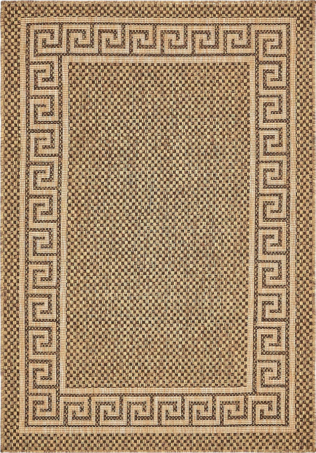 Brown 4' 1 x 6' 1 Outdoor Border Rectangle Area Rug Weather Resistant for Patio, Deck, Terrace, Balcony, Porch 100% Polypropylene Classic Bordered Carpet for Sale at Rug Engine