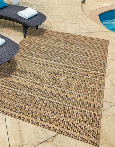 Light Brown 4' 1 x 6' 1 Outdoor Modern Rectangle Area Rug Weather Resistant for Patio, Deck, Terrace, Balcony, Porch