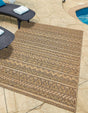 Light Brown 4' 1 x 6' 1 Outdoor Modern Rectangle Area Rug Weather Resistant for Patio, Deck, Terrace, Balcony, Porch 100% Polypropylene Modern Outside Carpet for Sale at Rug Engine