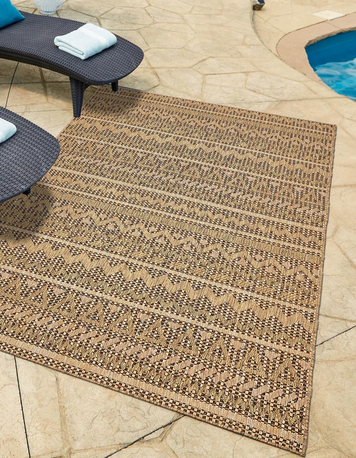 Light Brown 7' x 10' Outdoor Modern Rectangle Area Rug Weather Resistant for Patio, Deck, Terrace, Balcony, Porch 100% Polypropylene Modern Outside Carpet for Sale at Rug Engine