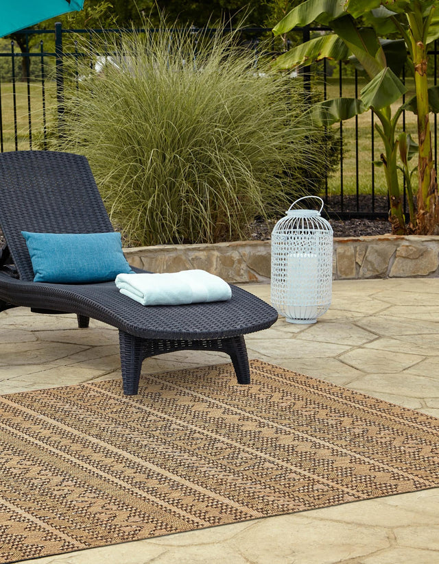Light Brown 6' 1 x 9' Outdoor Modern Rectangle Area Rug Weather Resistant for Patio, Deck, Terrace, Balcony, Porch 100% Polypropylene Modern Outside Carpet for Sale at Rug Engine