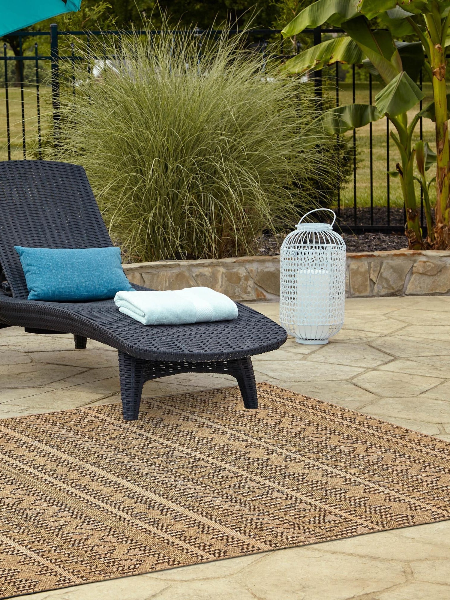Light Brown 7' x 10' Outdoor Modern Rectangle Area Rug Weather Resistant for Patio, Deck, Terrace, Balcony, Porch 100% Polypropylene Modern Outside Carpet for Sale at Rug Engine