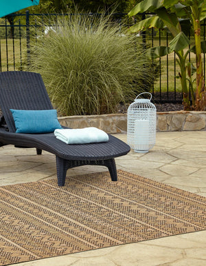 Light Brown 4' 1 x 6' 1 Outdoor Modern Rectangle Area Rug Weather Resistant for Patio, Deck, Terrace, Balcony, Porch