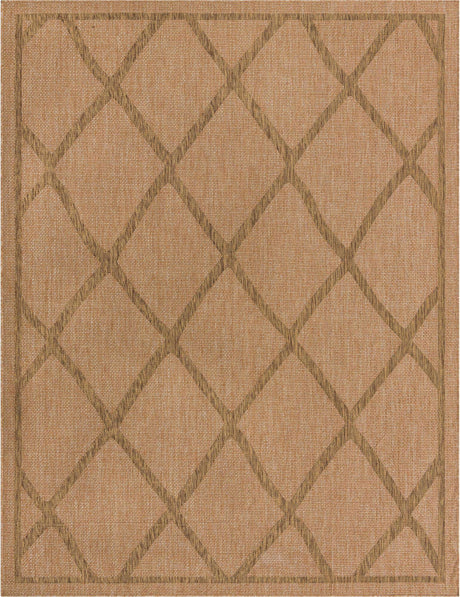 Light Brown 9' x 12' 2 Outdoor Trellis Rectangle Area Rug Weather Resistant for Patio, Deck, Terrace, Balcony, Porch