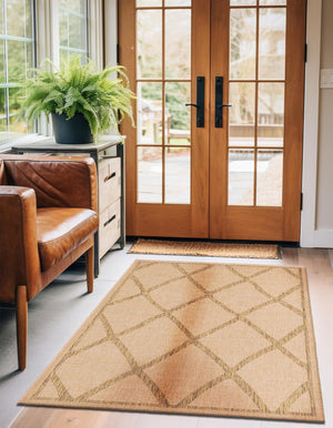 Light Brown 7' 1 x 10' Outdoor Trellis Rectangle Area Rug Weather Resistant for Patio, Deck, Terrace, Balcony, Porch Geometric Design Water Safe Outside Carpet for Sale at Rug Engine