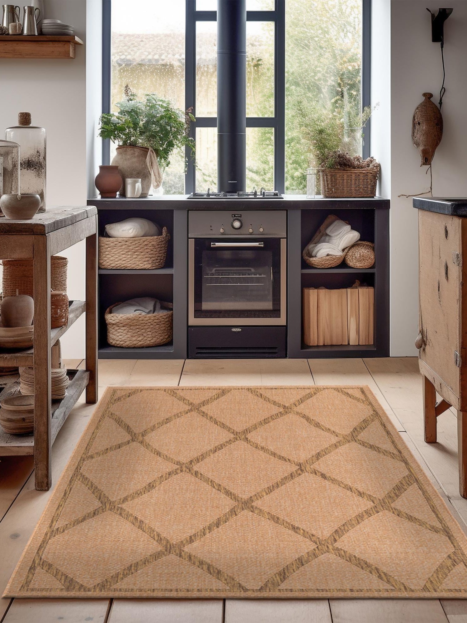 Light Brown 5' x 8' Outdoor Trellis Rectangle Area Rug Weather Resistant for Patio, Deck, Terrace, Balcony, Porch Geometric Design Water Safe Outside Carpet for Sale at Rug Engine
