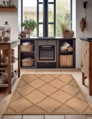 Light Brown 4' 1 x 6' 1 Outdoor Trellis Rectangle Area Rug Weather Resistant for Patio, Deck, Terrace, Balcony, Porch Geometric Design Water Safe Outside Carpet for Sale at Rug Engine