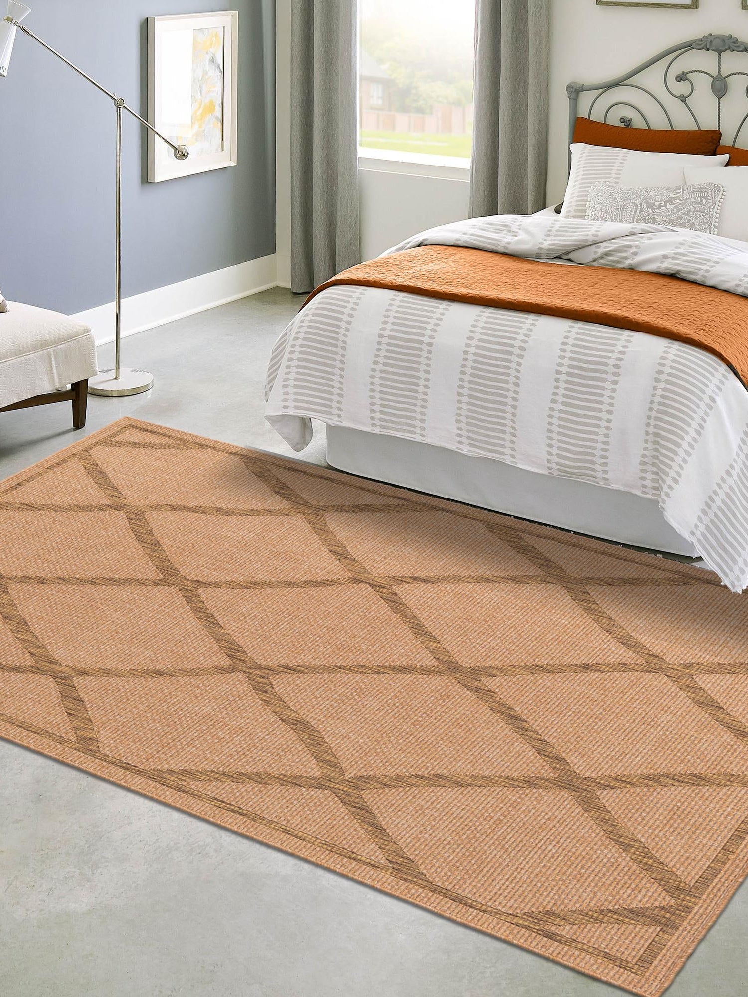 Light Brown 5' x 8' Outdoor Trellis Rectangle Area Rug Weather Resistant for Patio, Deck, Terrace, Balcony, Porch Geometric Design Water Safe Outside Carpet for Sale at Rug Engine