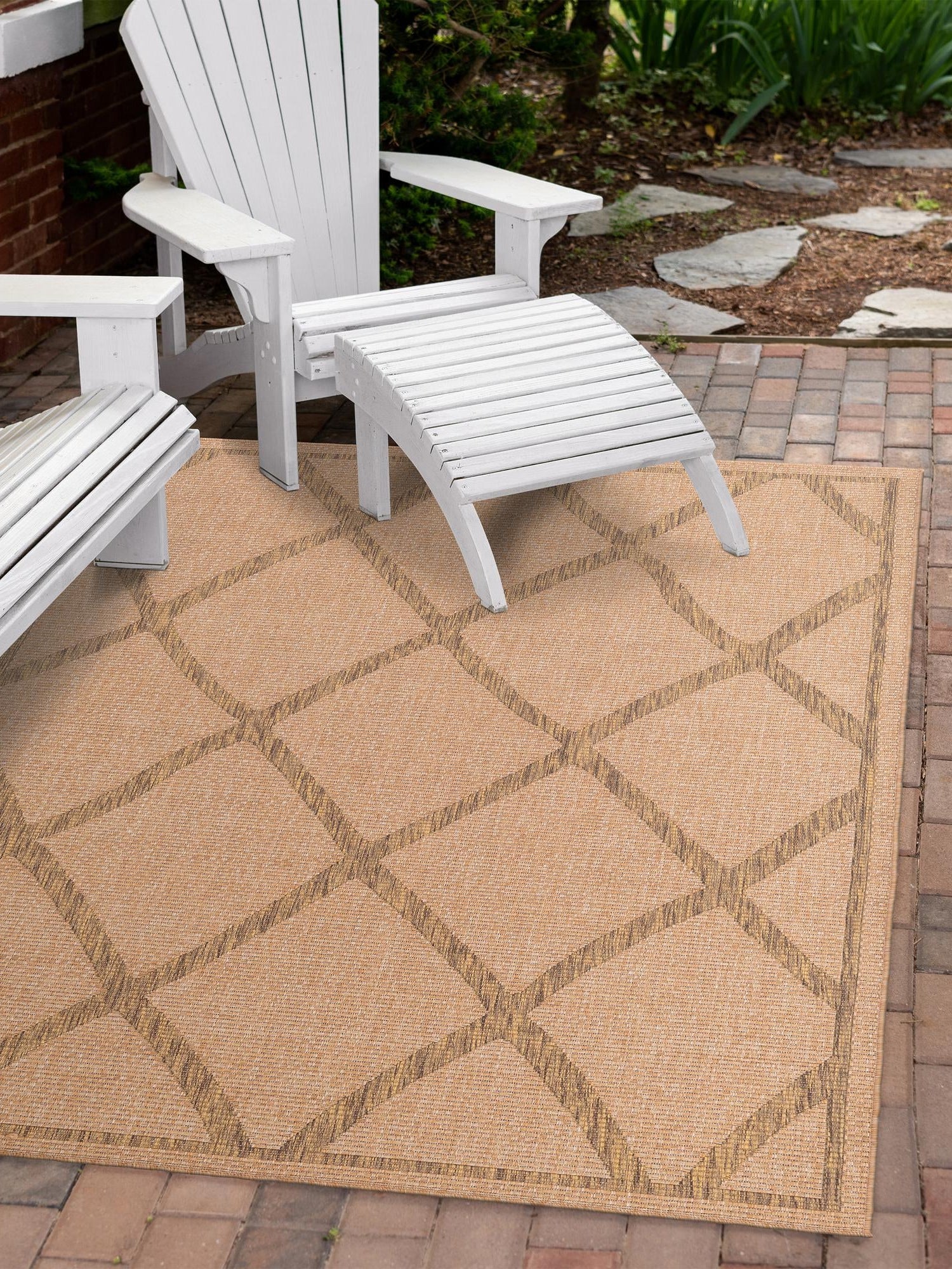 Light Brown 5' x 8' Outdoor Trellis Rectangle Area Rug Weather Resistant for Patio, Deck, Terrace, Balcony, Porch Geometric Design Water Safe Outside Carpet for Sale at Rug Engine